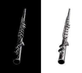 Angled view of silver flute with black and white variations 3d rendering © bekirevren