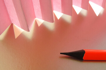  pencil on the table and corrugated paper that transmits sunlight,  Fashion shadow concept....