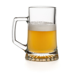 half empty glass of a light lager beer isolated