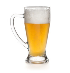 glass of a light lager beer isolated on white background