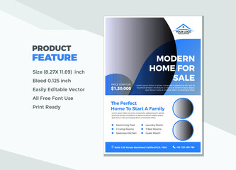 Modern Home For Sale Real Estate Flyer Design Vector Template
