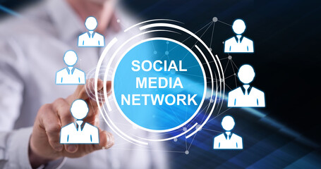 Man touching a social media network concept