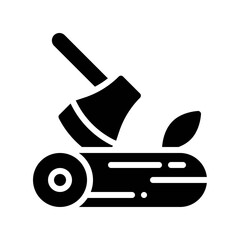 Axe stuck in a log icon, Thanksgiving related vector
