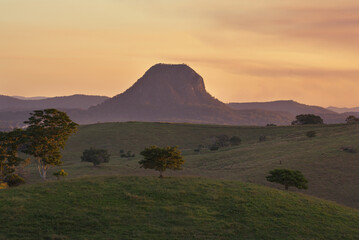 Sunset in the Noosa Hinterland looking at Mt Cooroora, Queensland.