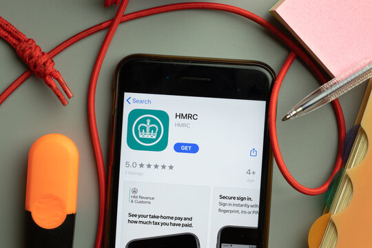 New York, United States - 7 November 2020: HMRC app store logo on phone screen, Illustrative Editorial