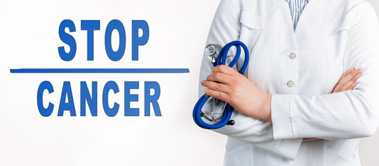 Text STOP CANCER on a white background. Medical concept