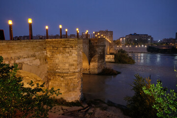 Roman stone bridge in Zaragoza Spain