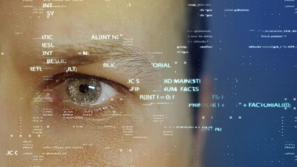 Close-up of Human eye with Futuristic HUD technology and key for security concepts