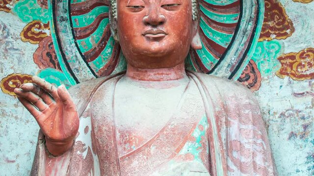 Close-up of various dynasties Buddha in maijishan grottoes