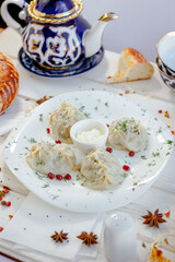 Manti or manty dumplings, popular asian dish.