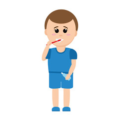 boy brushes her teeth. vector flat. banner, flyer. hygiene, dental care.