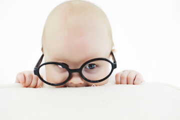 Baby and emotions. Little baby and place for text.