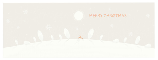 Web panoramic vector illustration  of minimal winter with dear and snow.Simple Christmas background.