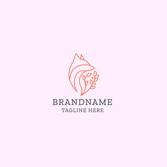 Animal fox with floral leaf logo icon design template