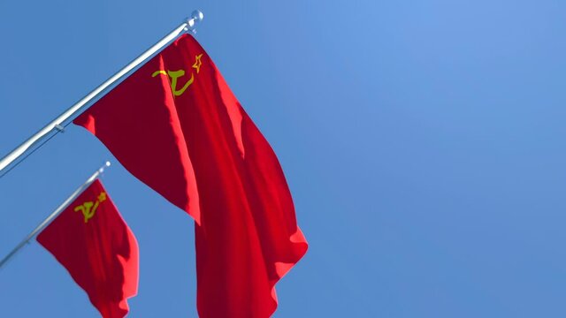 The flag of USSR flutters in the wind