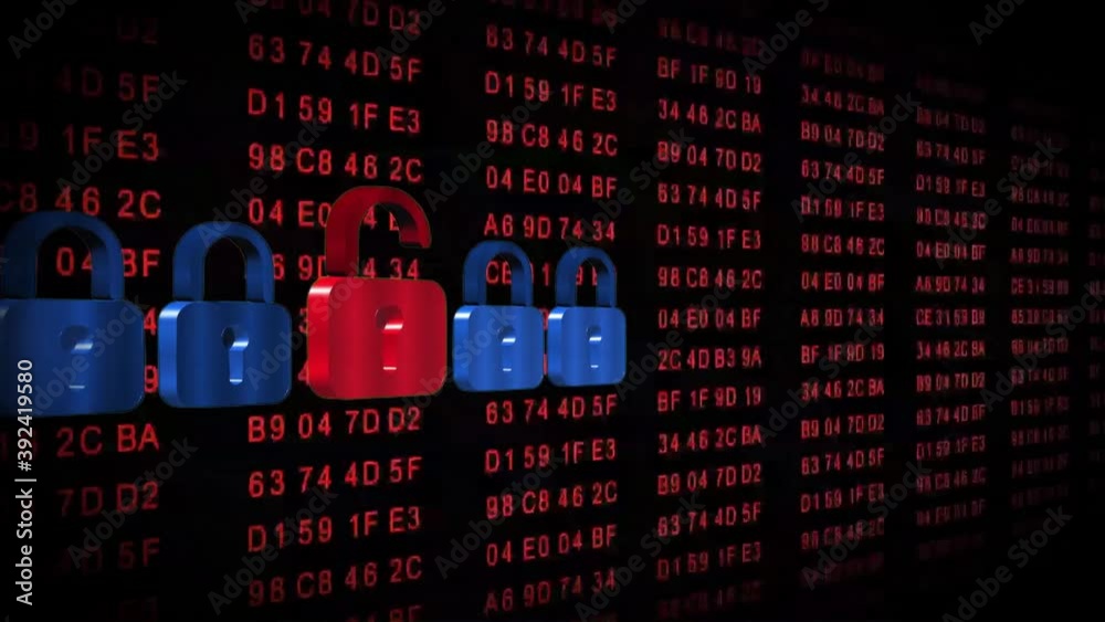 Poster abstract security concept - moved series of padlocks in front of a black background with permanently