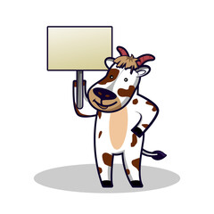 Cute cow with a poster banner placard. Premium vector