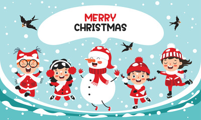 Christmas Greeting With Cartoon Characters