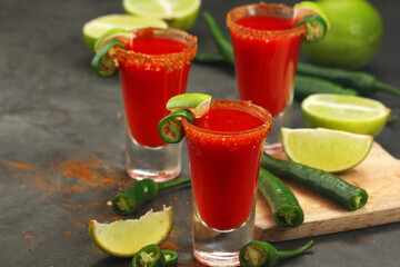Shots with sangrita - traditional Mexican cocktail