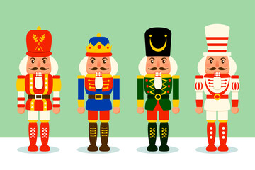 Collection of Christmas Nutcracker toy soldier. A variety of Nutcracker toy soldier for Christmas design. Flat vector concept illustration.