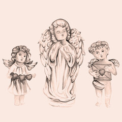 Cute angels, water color, art illustration