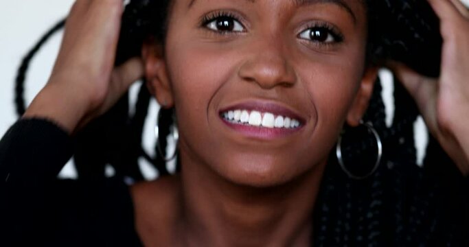Angry upset teen black girl yelling to camera