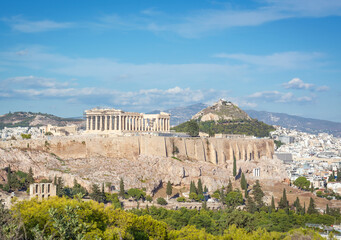 View in Athens on the Acropolis and Lycabettus hill