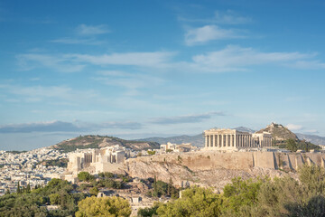 Naklejka premium View of Athens with the Acropolis in the background against the blue sky