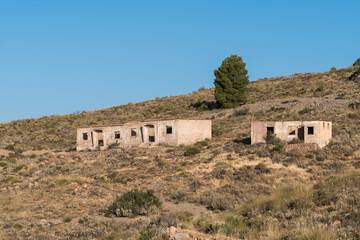 Fototapeta premium Buildings in an old and abandoned mine in southern Spain