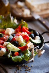 Greek salad with vegetables and feta cheese, healthy vegetable meal