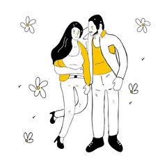Illustration of man and woman talking ,hand drawn style.vector illustration