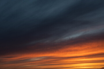 Sunset sky with clouds and orange and blue tones