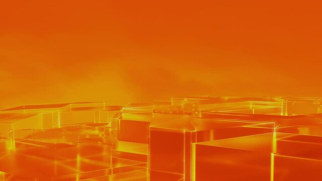 Futuristic, High Tech, orange and yellow animated platform background, with network lines conveying a connectivity concept. 3D render