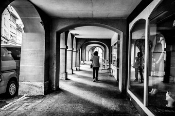 corridor in the old city of Fribourg, Swtzerland.