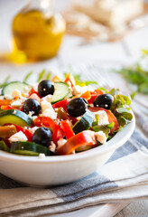 Greek salad with vegetables and feta cheese, healthy vegetable meal