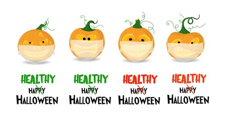 pumpkin for Halloween in a mask. Happy and healthy Halloween