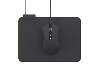 Obraz premium Modern gaming mouse on professional pad on white background with clipping path.