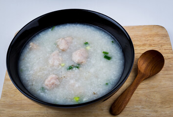Boiled rice pork or mush for thai style breakfast
