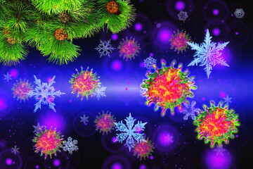 Colourful new year background invested with coronavirus