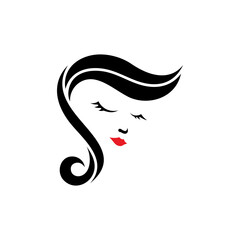 Beauty music logo concept, music note with woman face, simple flat logo template