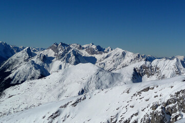 Obraz premium Wintry mountain view from Pleisenspitze mountain, Karwendel, Austria