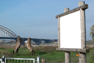 White advertisment sign front of nature