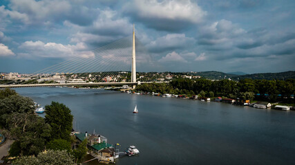 Obraz premium Ada bridge over the Sava river in Belgrade Serbia