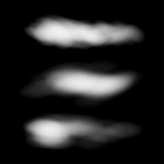 Vector realistic cloud. Separate white clouds on a black background. Element of nature. 