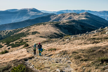 Fototapeta premium Tourists in Low Tatras mountains, Slovakia