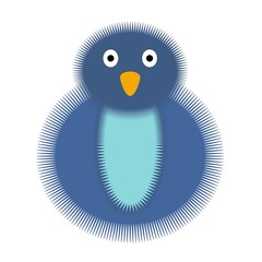 Bright, colorful character a blue bird snowman, owl isolated on white background