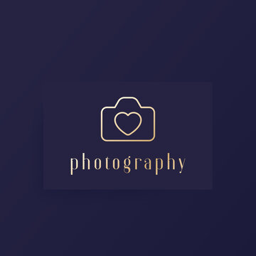 photography logo with camera and heart, minimal design