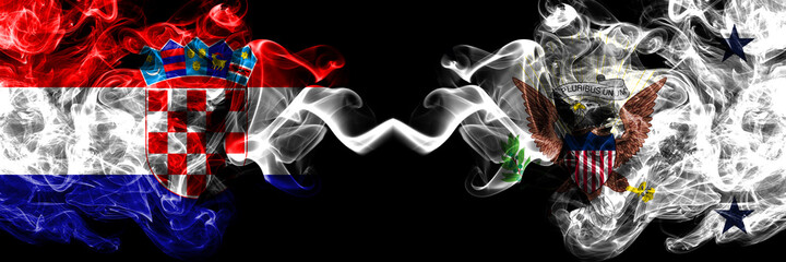 Croatia, Croatian vs United States of America, America, US, USA, American, Vice President smoky mystic flags placed side by side. Thick colored silky abstract smoke flags.