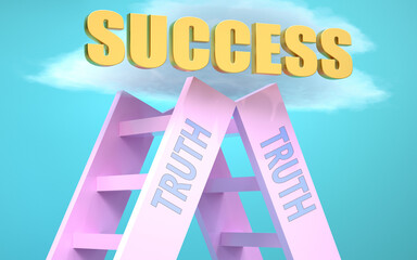 Truth ladder that leads to success high in the sky, to symbolize that Truth is a very important factor in reaching success in life and business., 3d illustration