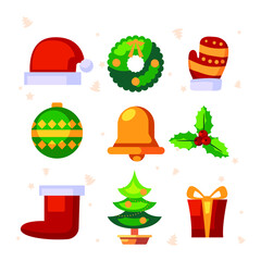 Flat-christmas-element-collection | set of christmas icons | Vector illustration EPS 10.